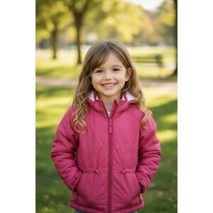 LL Bean Kids Jacket Pink Down Jacket Removable Hood Girls S / 8 Toggle Waist